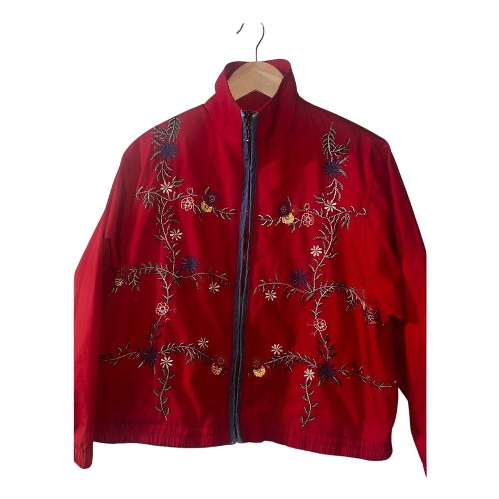 Vintage Koret City Blues‎ Petites Women's Small Red Embroidered Flowers Jacket